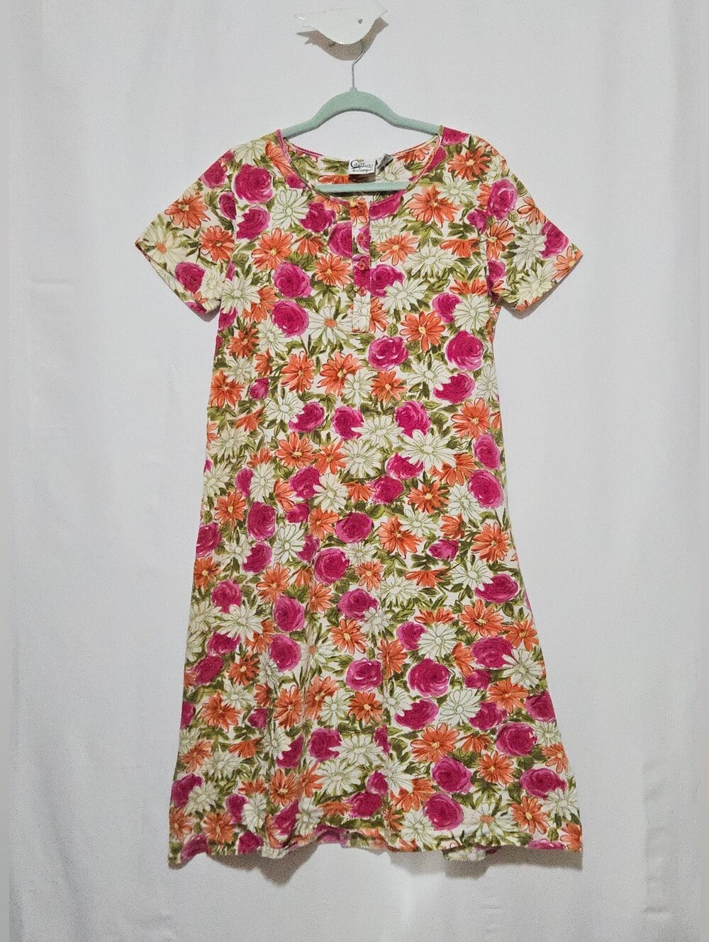 Vintage "Daffodil by Loungees" Short Sleeve Maxi House Dress - Floral - Size M